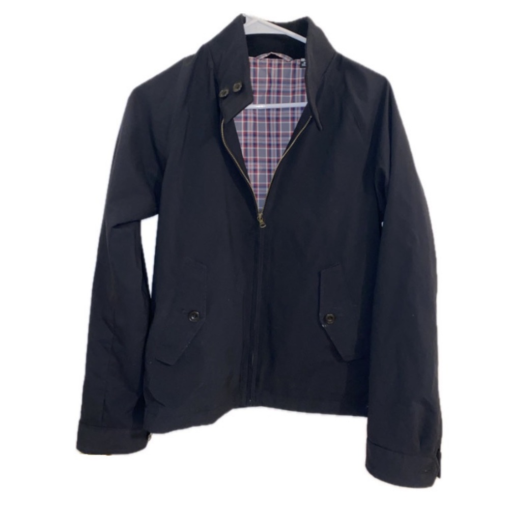 black uniqlo golf jacket plaid lined
